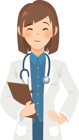 stylized drawing of a woman with a labcoat, stethiscope, and clipboard