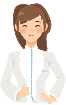 stylized picture of a woman in a grey business jacket. She is smiling
