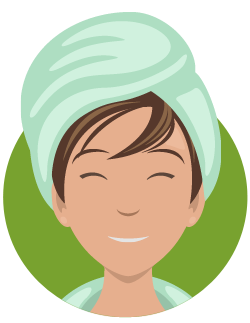 stylized woman's face with her hair wrapped in a towel