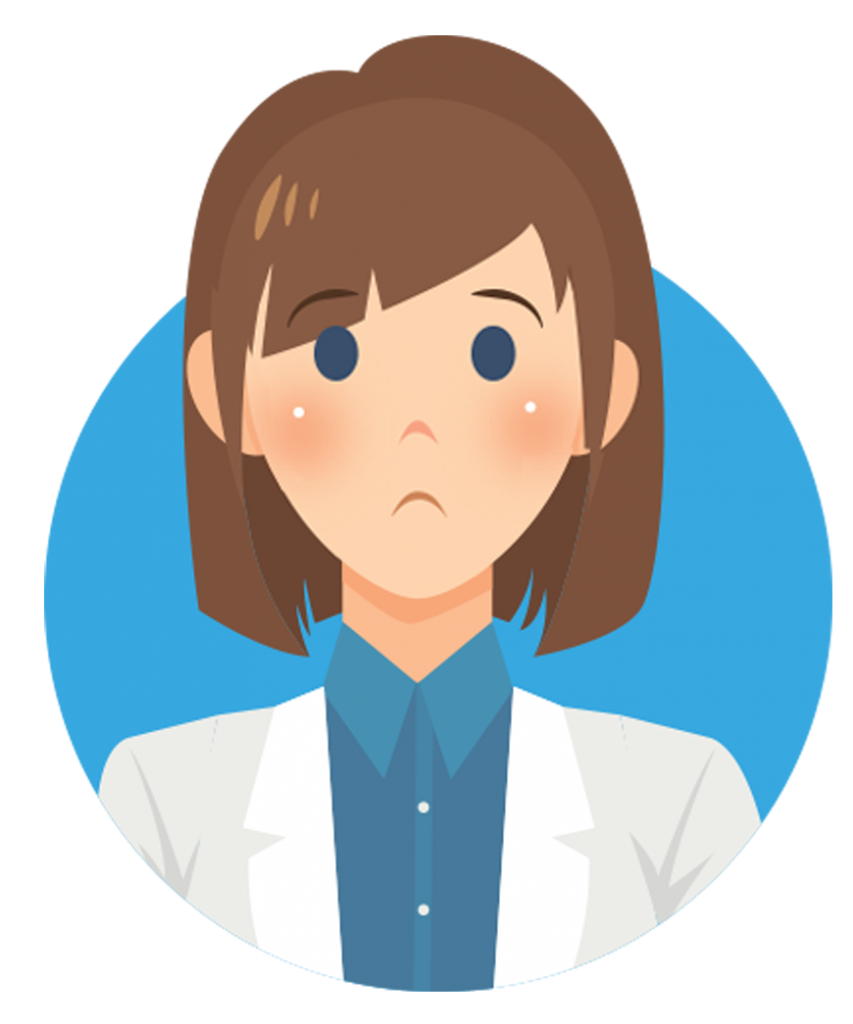 stylized portrait of a doctor. She looks sad