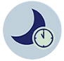 Stylized crescent moon and a clock