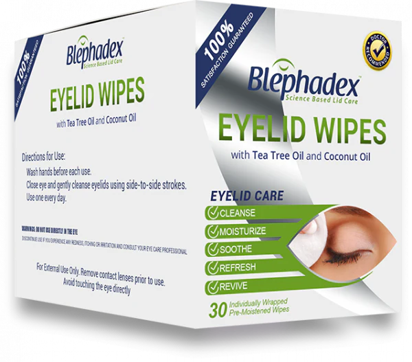 a box of Blephadex eyelid wipes